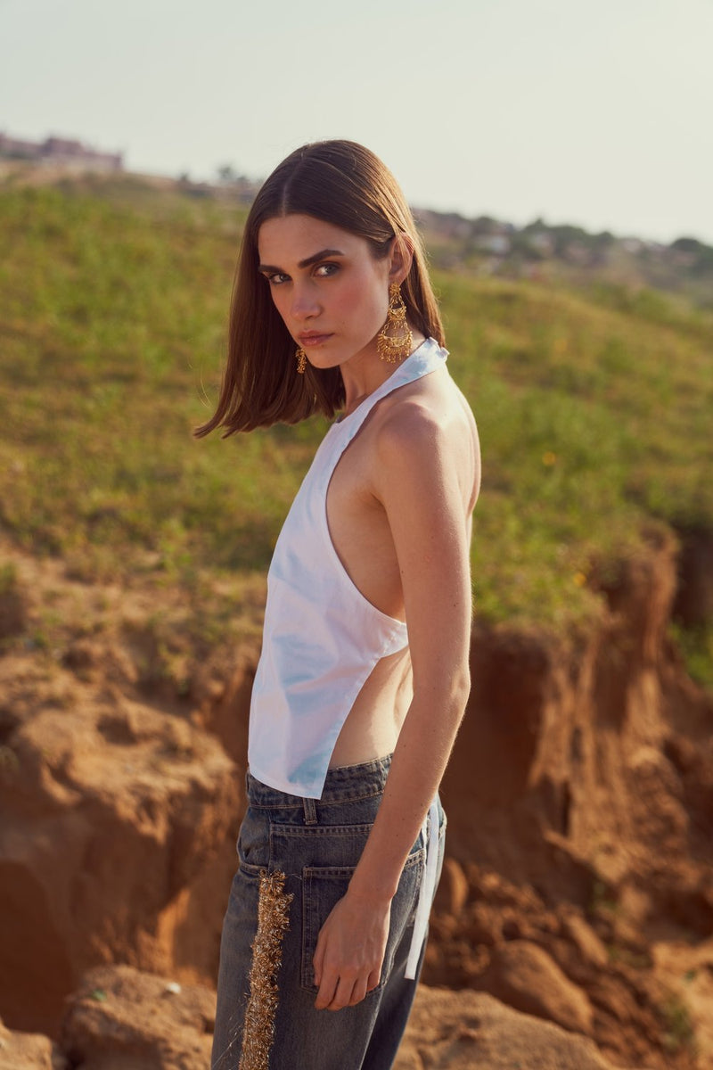 White Backless Top