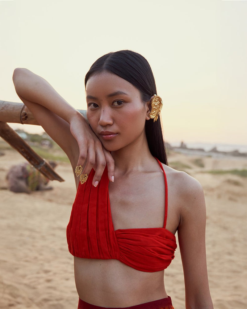 Red Rushed Top