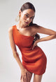 One Shoulder Tucked Mini Dress in Orange