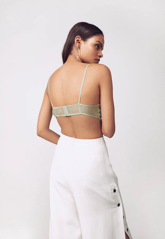 Pastel Green Ruched Cut-Out Corset