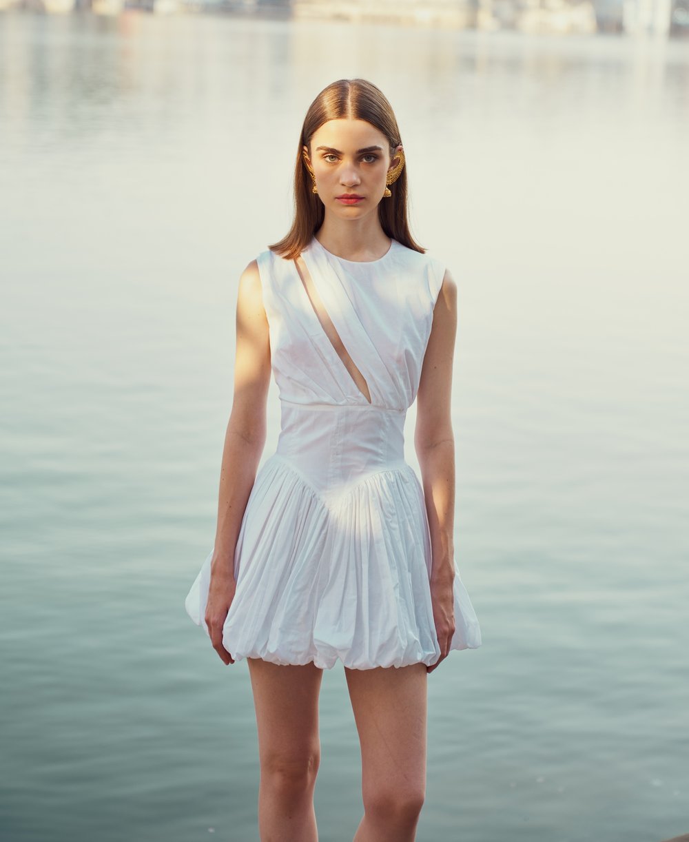 White Balloon Hem Dress