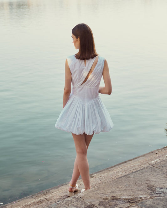 White Balloon Hem Dress
