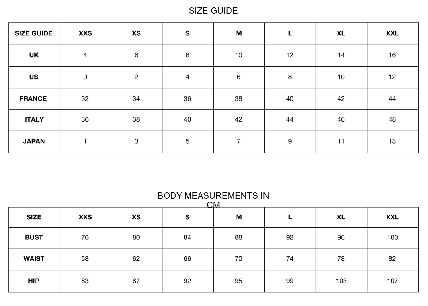 Sizing Chart