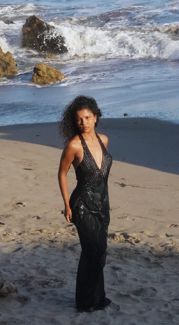 Black Embroidered Halterneck Dress