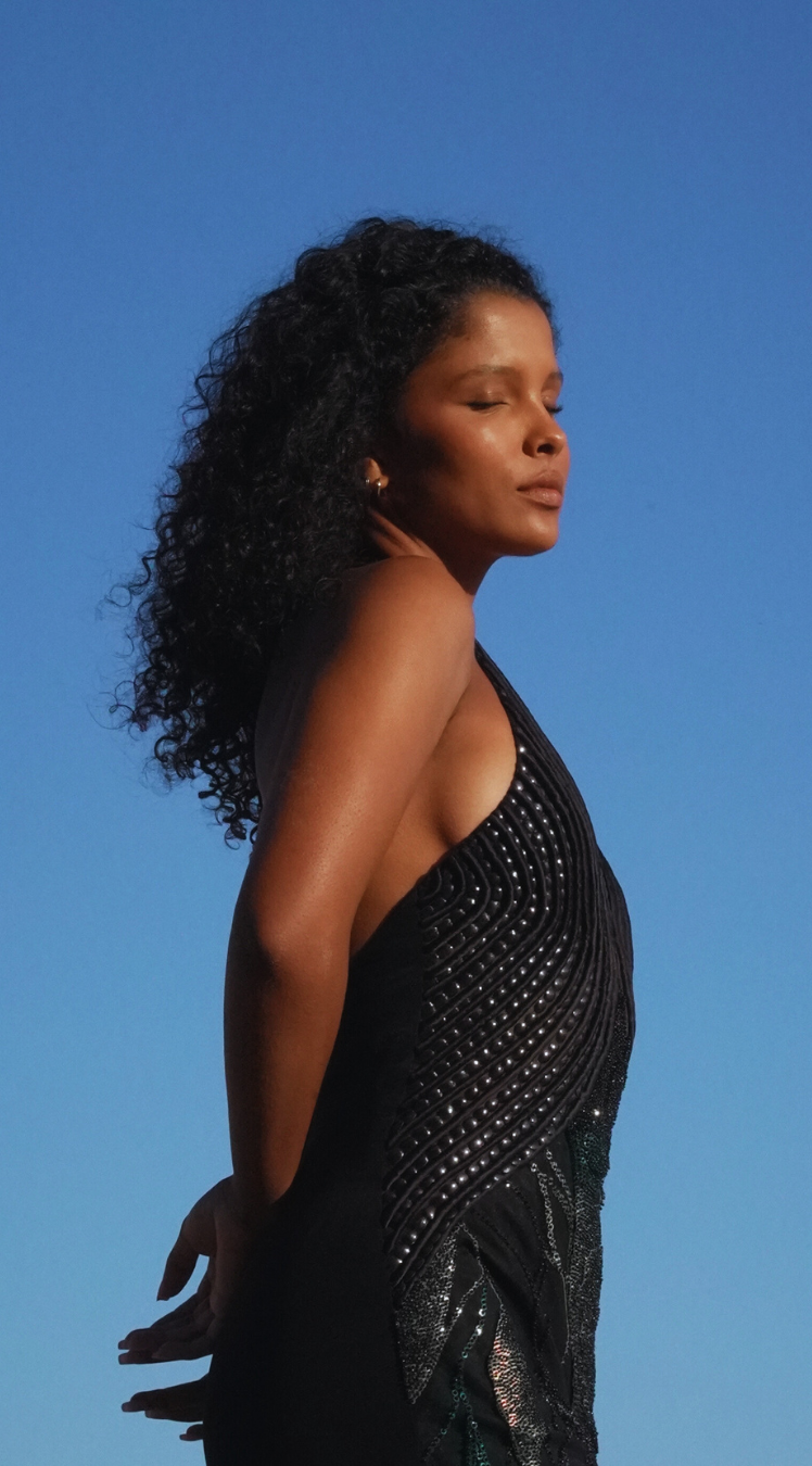 Black Embroidered Halterneck Dress