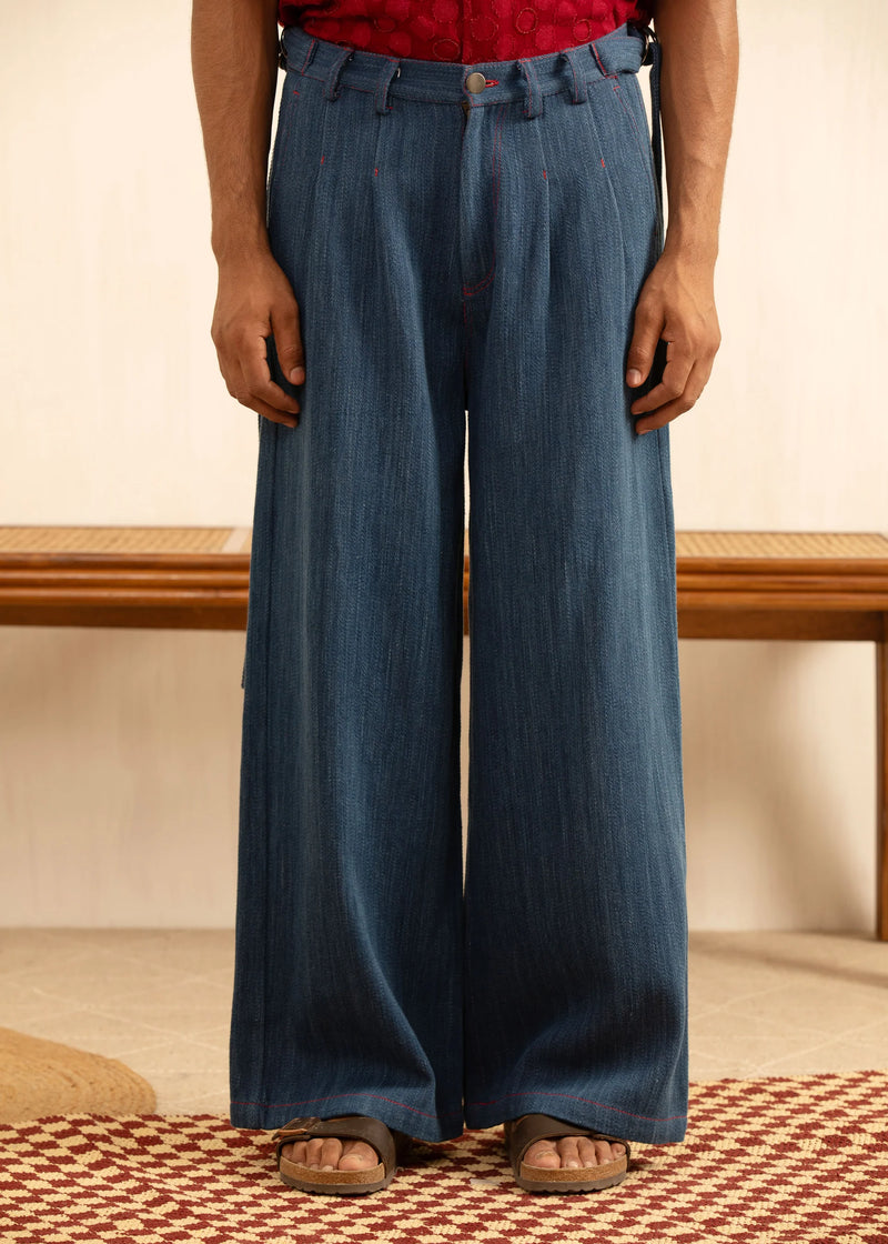 Indigo Box-Pleat Denim