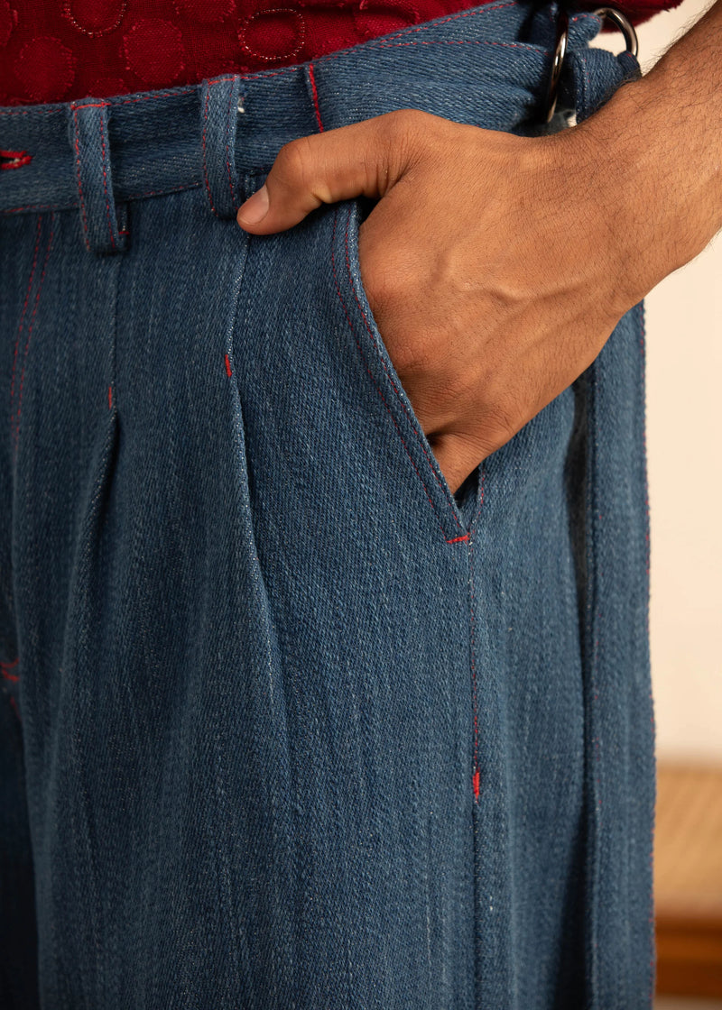 Indigo Box-Pleat Denim