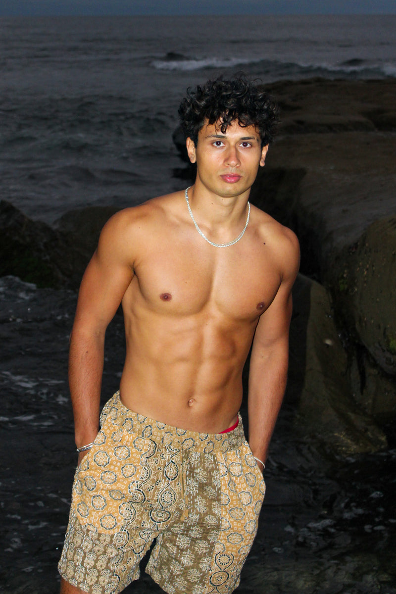 Beige Ajrakh Shorts