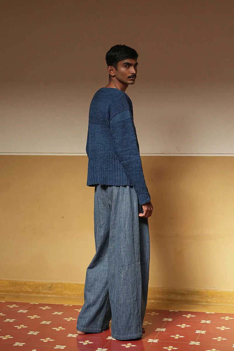 Indigo Ribbed Boat Neck Sweater