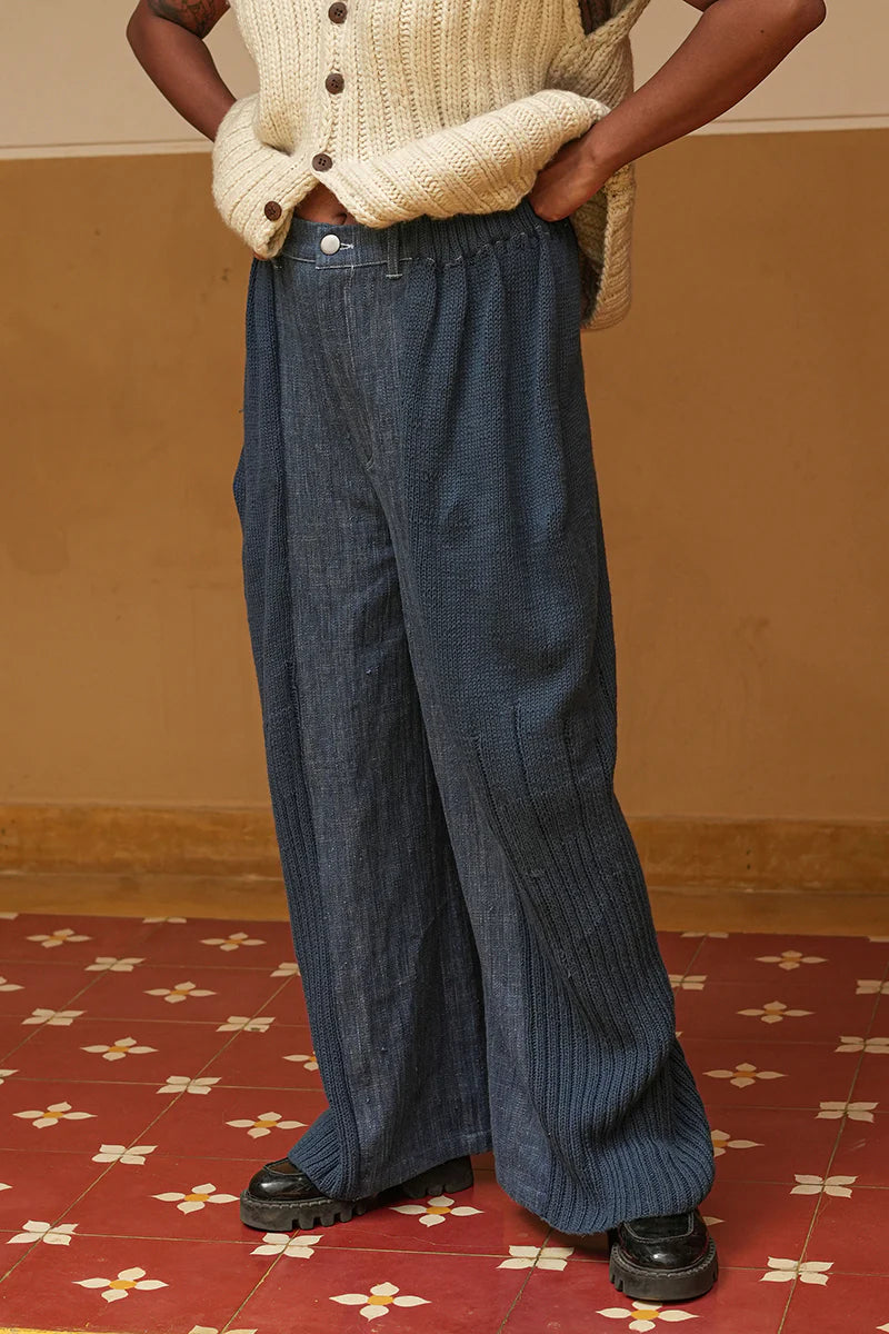Hand-Knit Khadi Denim Pants