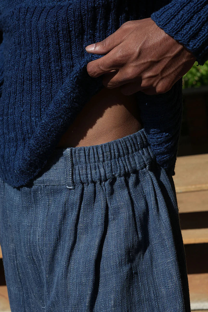 Indigo Elastic Khadi Pants