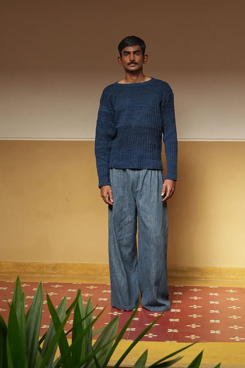 Indigo Elastic Khadi Pants