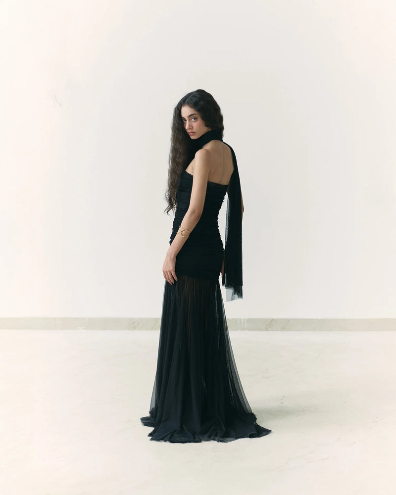 Black Draped Dupatta Dress