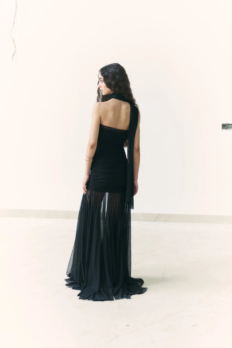 Black Draped Dupatta Dress