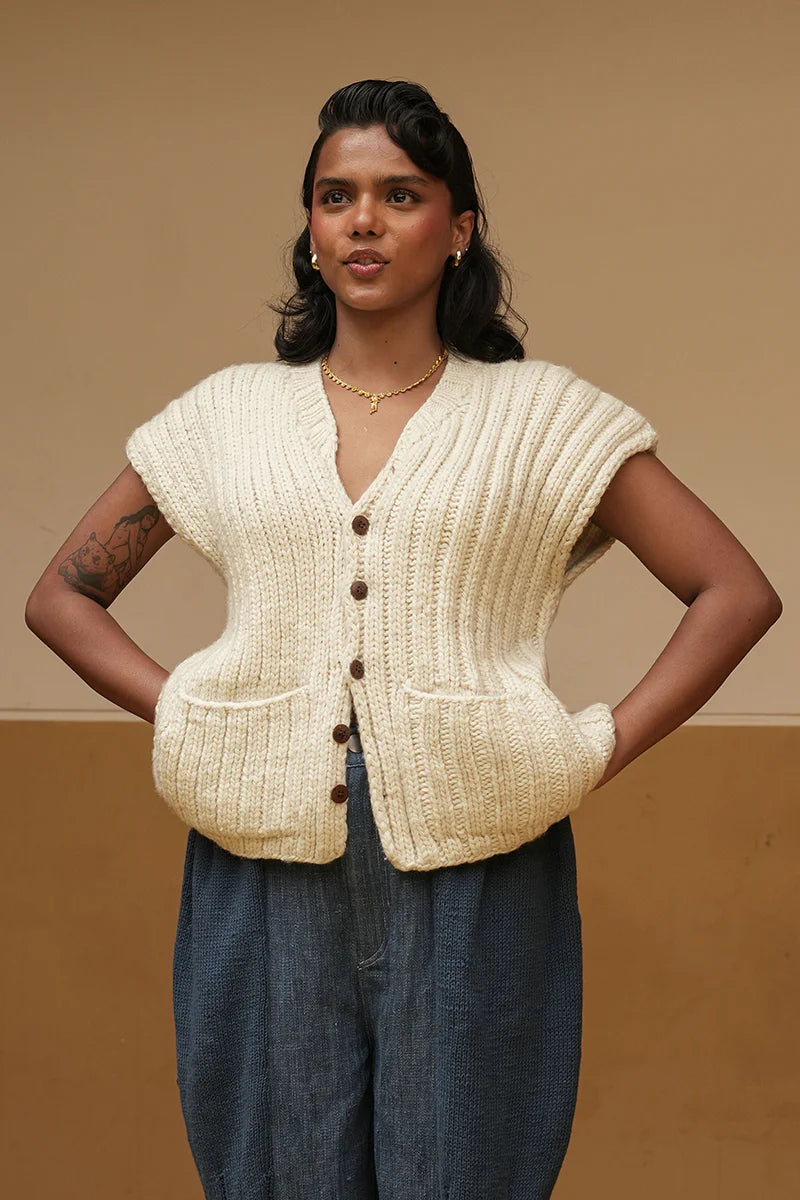 Merino Ribbed Cardigan Vest