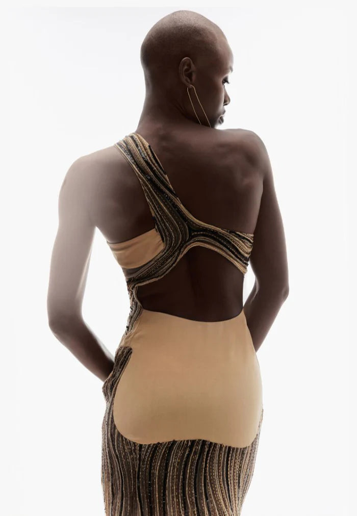 Cut Out Embellished Maxi Dress in Light Gold