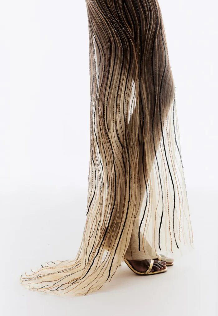 Cut Out Embellished Maxi Dress in Light Gold