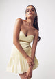 Yellow Sweetheart Tucked Mini Dress