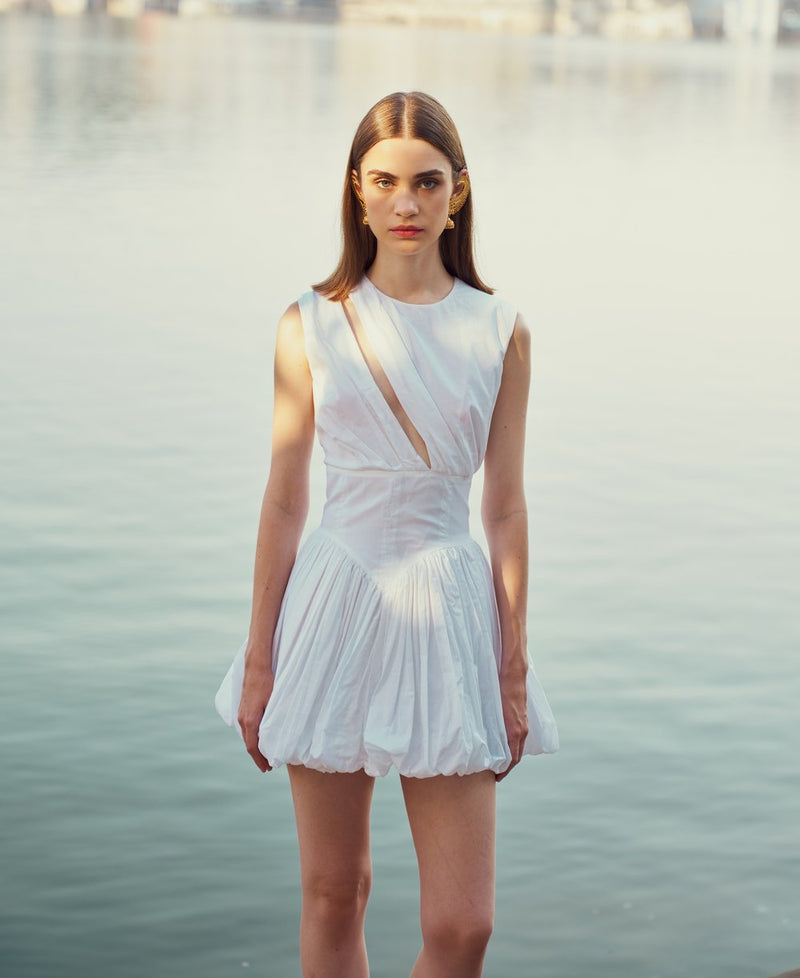 White Balloon Hem Dress