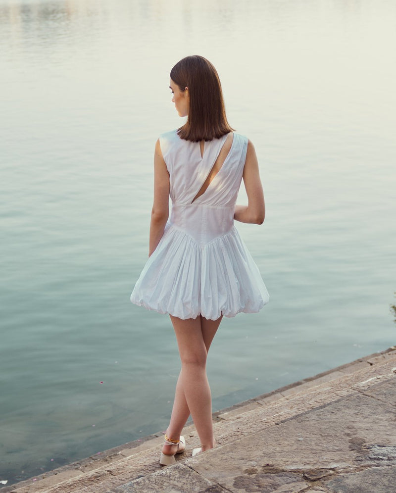 White Balloon Hem Dress