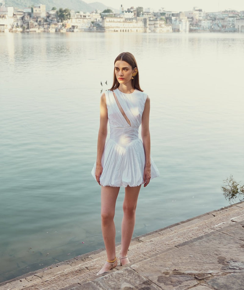 White Balloon Hem Dress