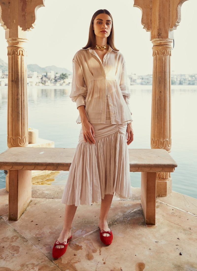 Stripe Gathered Skirt