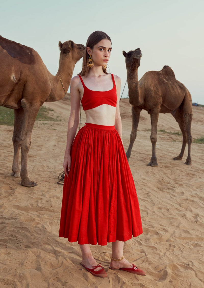 Red Khadi Cotton Skirt