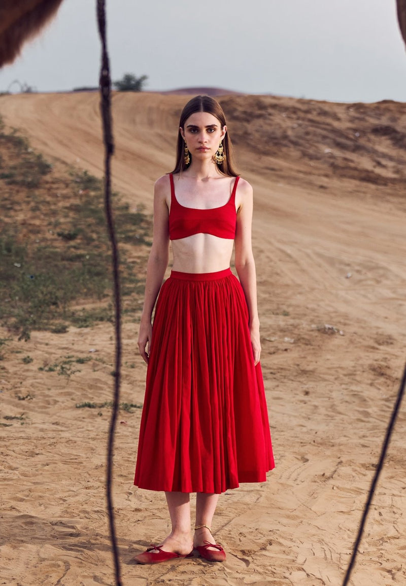 Red Khadi Cotton Skirt