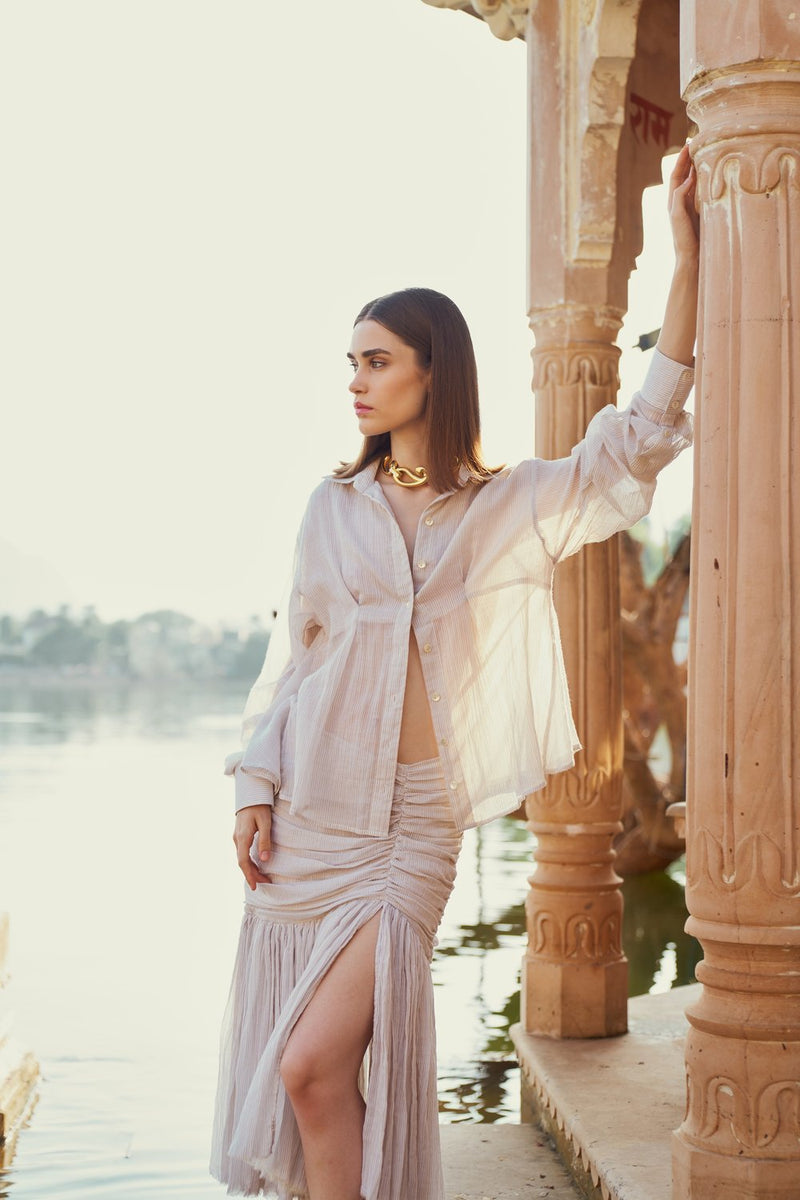 Stripe Gathered Skirt